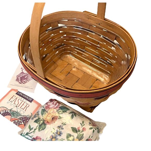 Longaberger 1995 Handled Easter Basket, Liner & Protector 10.5" Oval Made In USA - Picture 3 of 7